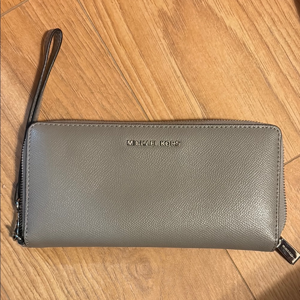 Michael Kors Taupe Leather Wristlet